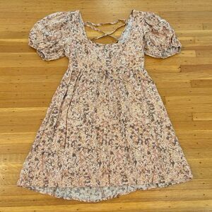 Sky & Sparrow pink floral short sleeve open cross back dress